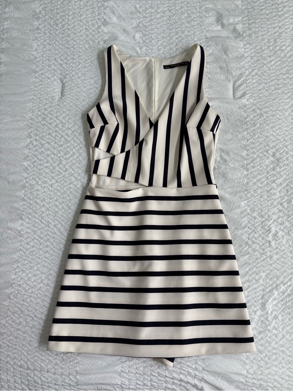 Zara Black & Off-White Striped V-Neck Mini Skort-Dress